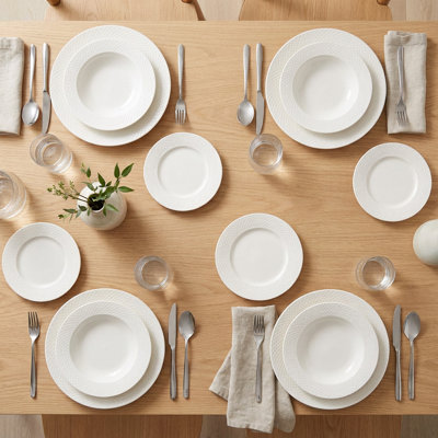 Service de table en porcelaine blanche texturée (service de 24 pièces pour 6 personnes)