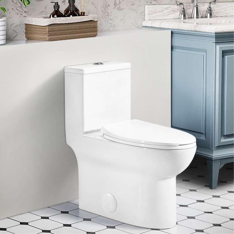 1.1/1.6 Toilet, Elongated Comfort Height, Floor Mounted, Ceramic White, Soft Close Seat, & , Height Approved
