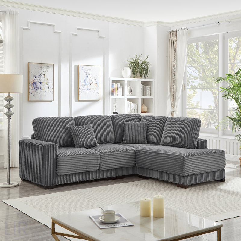 93 Inch L Shaped Sectional Sofa With Reversible Chaise, Soft Corduroy Upholstery For Comfort And Style In Living Rooms