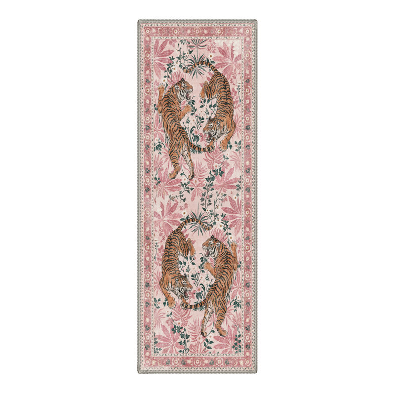 Gemini Oriental Machine Washable Red Indoor Area Rug with Non-Slip Backing, Runner 2'6" x 8', Pink