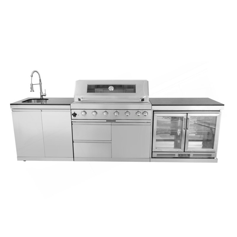 Îlot de cuisine à double porte avec robinet pour îlot de cuisine en acier inoxydable