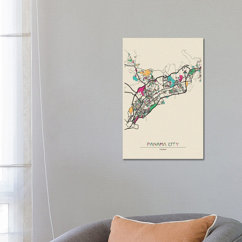 Panama City Map by Ayse Deniz Akerman - Wrapped Canvas Print, 66.04 cm H x 45.72 cm W x 3.175 cm D