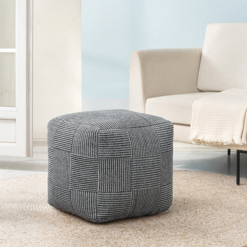 Marta 20" Steel Gray Upholstered Pouf Ottoman, Gray