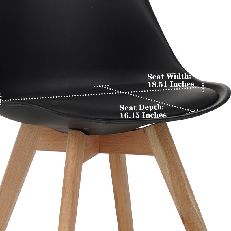 Ensemble de 4 chaises de salle à manger en plastique avec coussin de siège et pieds en bois, Noir