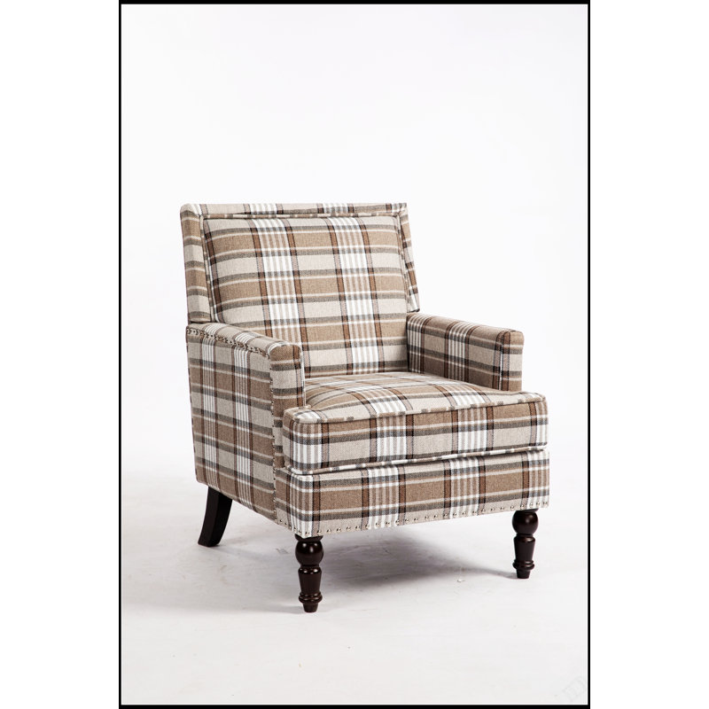 Fauteuil rétro confortable avec revêtement en lin rayé pour une détente et une élégance intemporelle