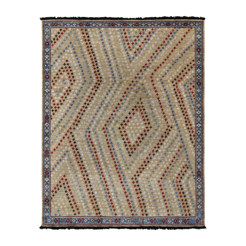 Burano Hand Knotted Wool Geometric Area Rug, Square 4'