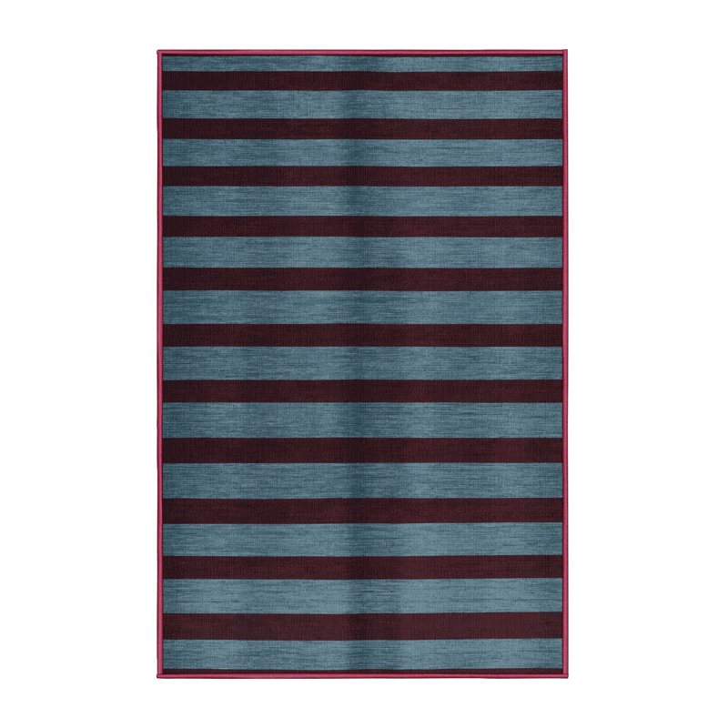 Tapis rouge à rayures horizontales lavable à la machine, Rectangle 6 pi x 9 pi