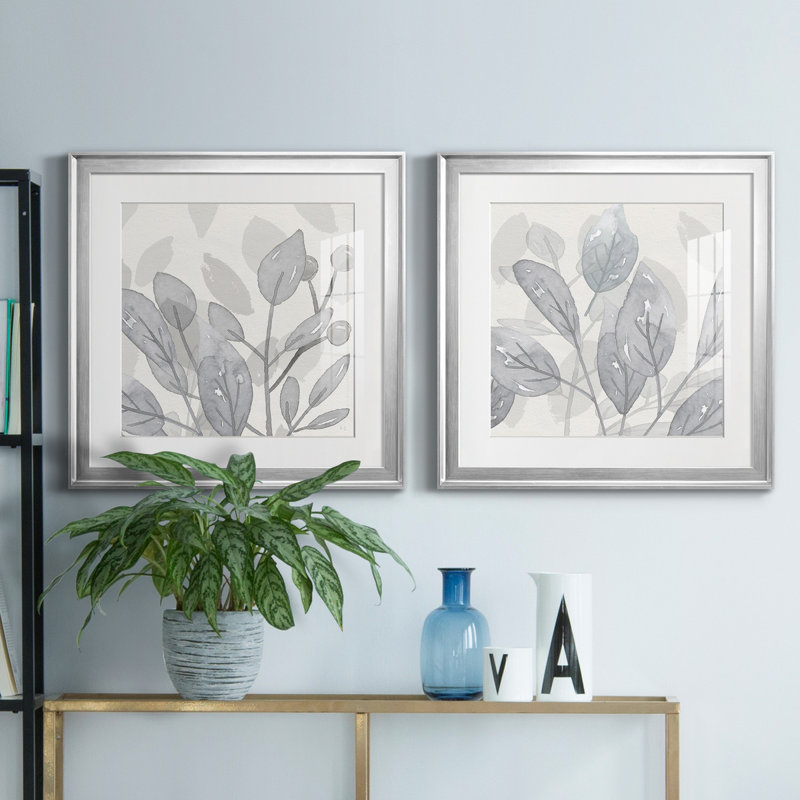 Shadow Leaves I - 2 pièces, Argent, H 22,5 po x l 45 po x P 1,5 po