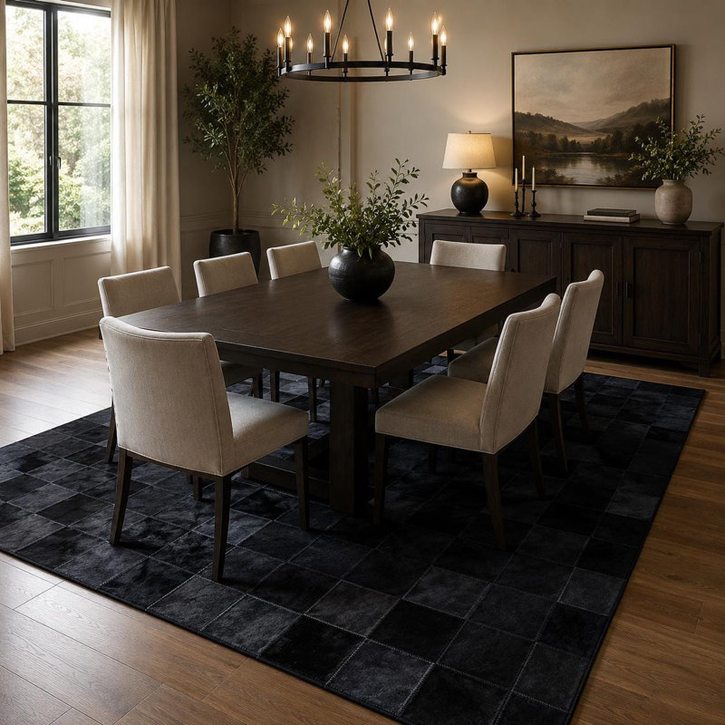 Tapis en cuir de vache noir patchwork, tapis en cuir véritable, décor de maison de luxe moderne, Tapis de couloir 2,5 x 8 pi
