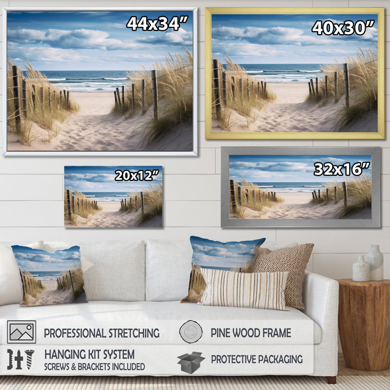 «Tranquility Path To Dune Beach I - Coastal Beach Sand», reproduction sur toile encadrée, H 24 po x l 32 po, Argent argent