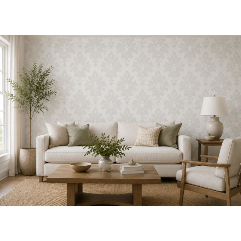 Rouleau de papier peint L 32,7 pi x l 20,5 po Callaway, Gris / Blanc