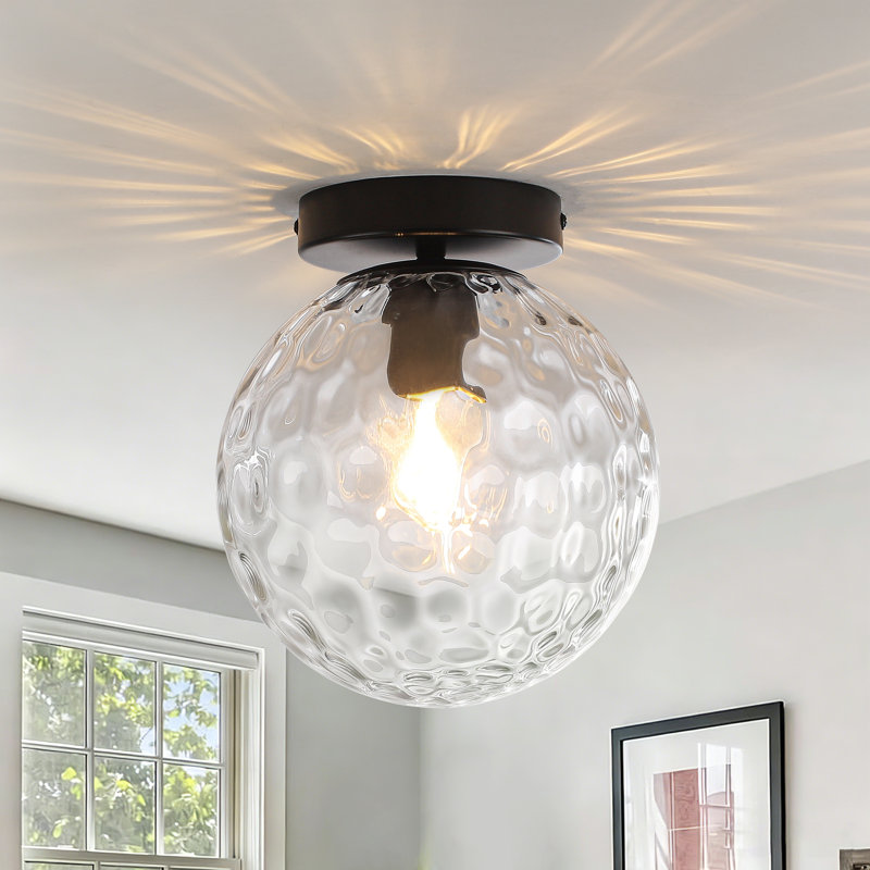 Plafonnier encastré à globe en verre martelé à 1 lumière, Matte Black