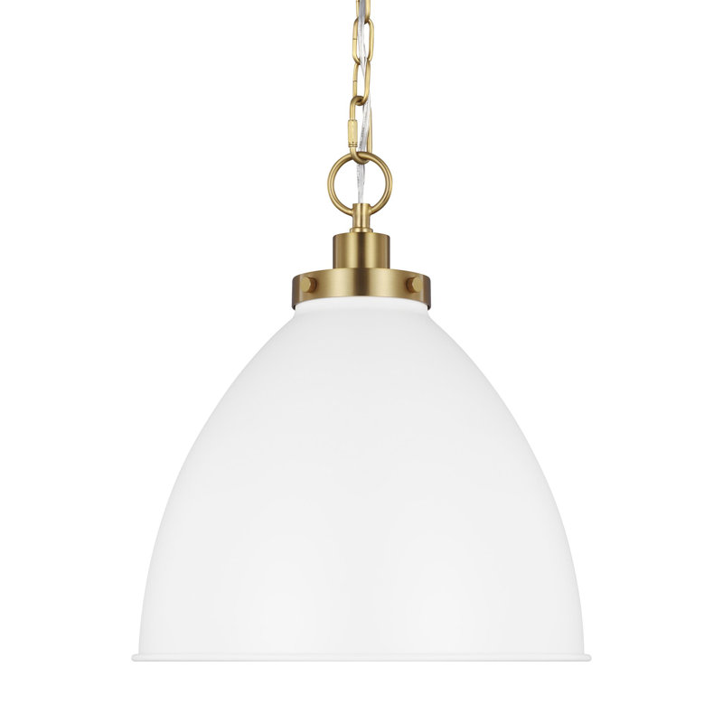 1 - Light Single Pendant, Burnished Brass, Matte White, 13.5" H x 15.625" W x 15.625" D