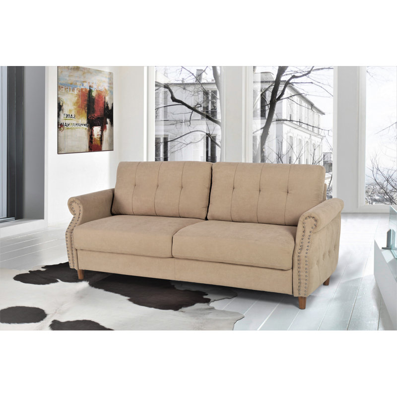 Canapé à accoudoirs roulés 79,53 po Sauter, Polyester brun clair