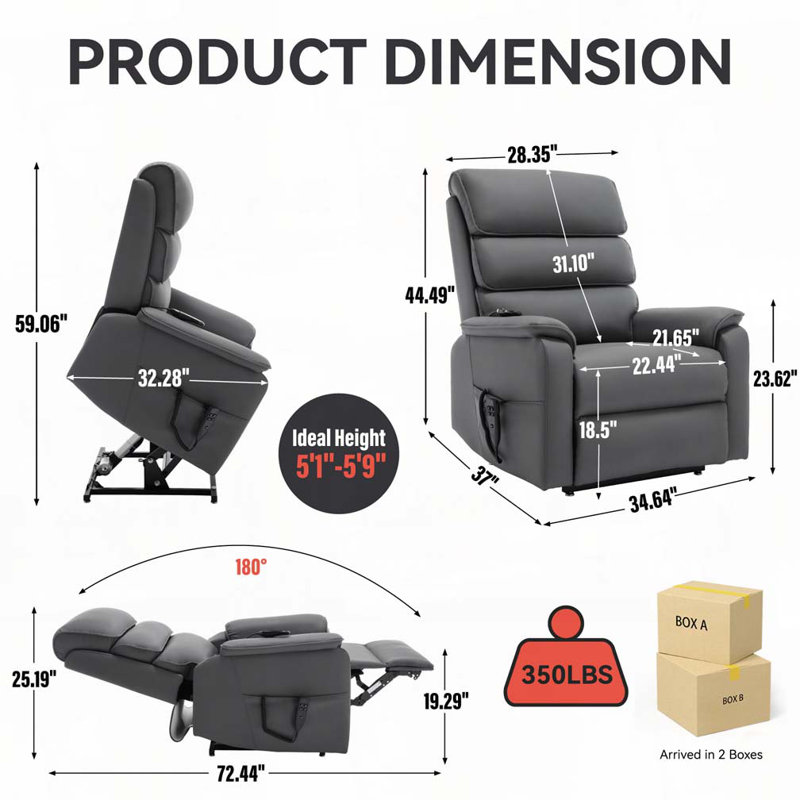 Fauteuil inclinable en similicuir en polyuréthane avec télécommande électrique, massage thermique et mécanisme de mouvement robuste