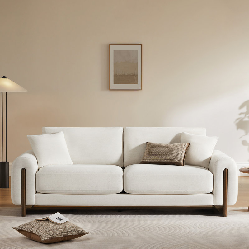 90'' Upholstered Sofa With Wood Legs, Cream