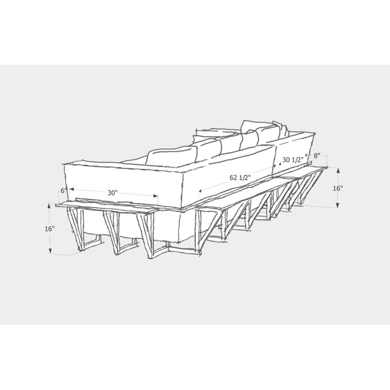 LRG Upholstered L-Shaped Sectional Left Hand Facing, Taupe, Right and Back Side Trays, Solid Walnut