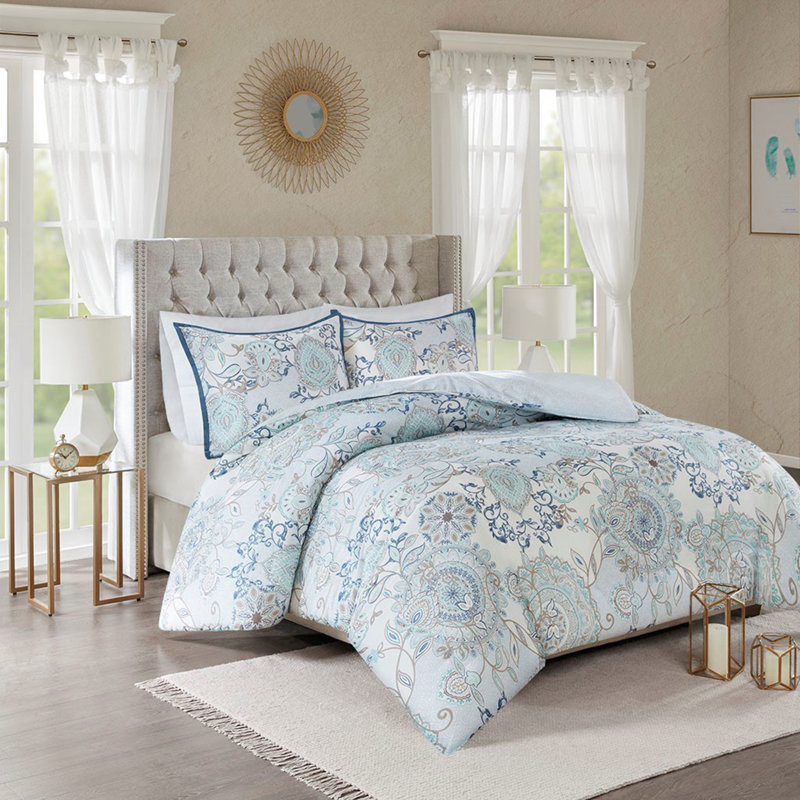Ensemble de housse de couette réversible à motif floral en coton pour lit double / grand 3 pièces