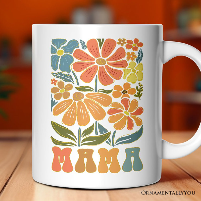 Tasse Boho Floral Mama, cadeau de fleurs rétro couleur pour les mères
