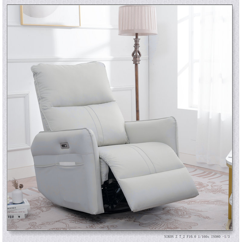 270° Power Swivel Rocker Recliner Chair, Electric Glider Reclining Sofa with USB Ports, Light Gray