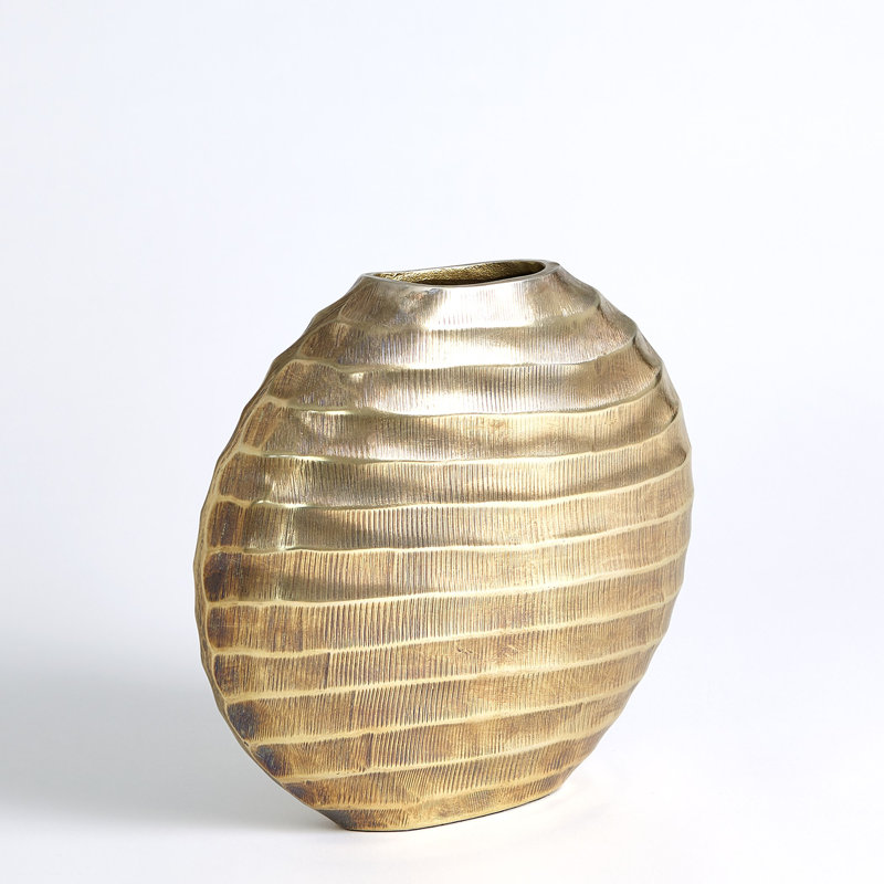Chased Oval Vase-Antique Brass, 11" H x 11.75" W x 3.25" D
