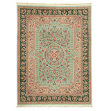 Hand Knotted Area Rug in Light Green And Green