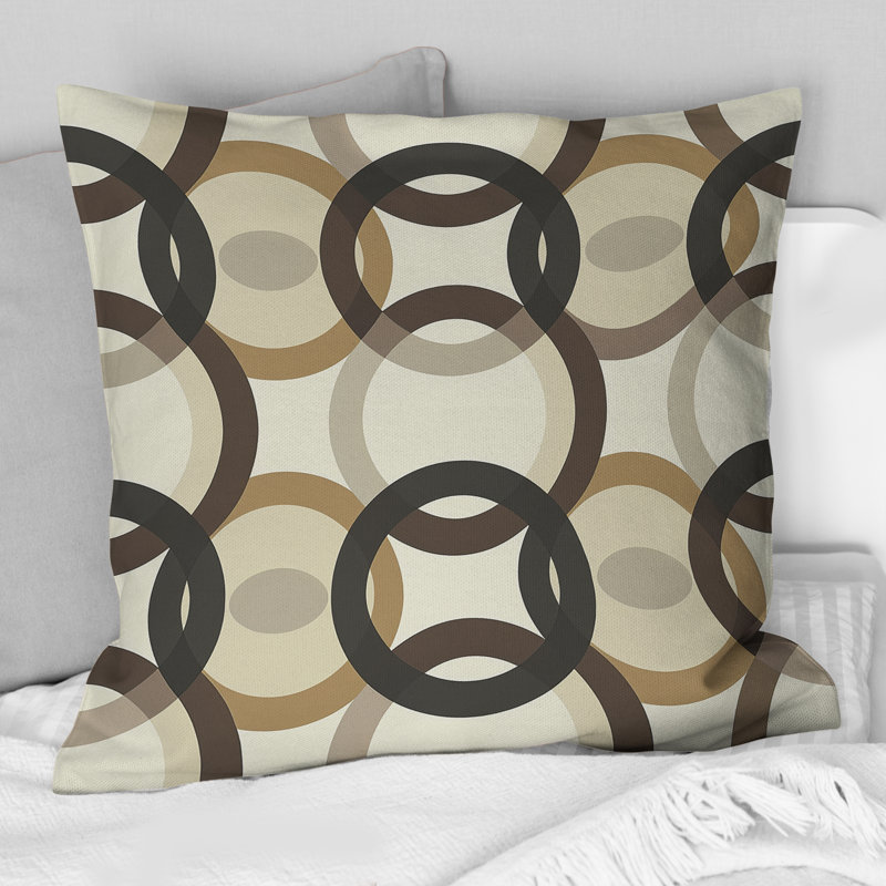 Coussin Mid-Century noir gris rétro, H 16 po x l 16 po
