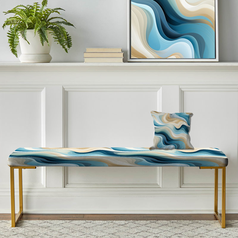 Coastal Harmony - Banc rembourré abstrait doré,  Blue Abstract