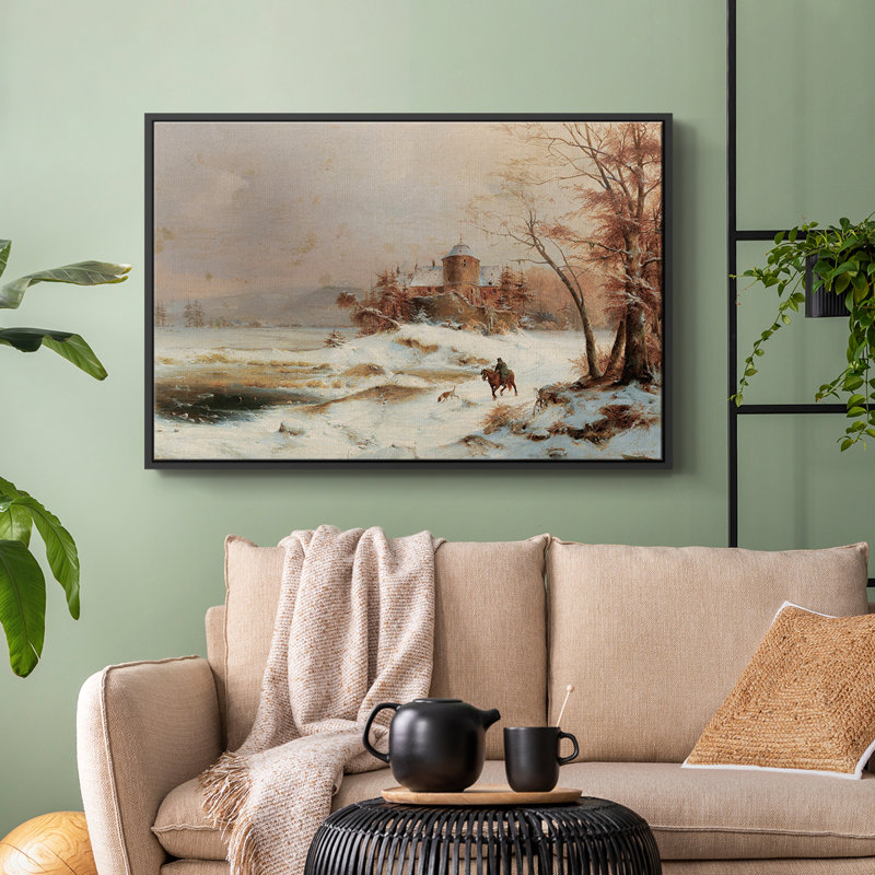 Paysage rétro - CDIV, Toile avec cadre flottant noir, H 27 po x l 41 po x P 2 po