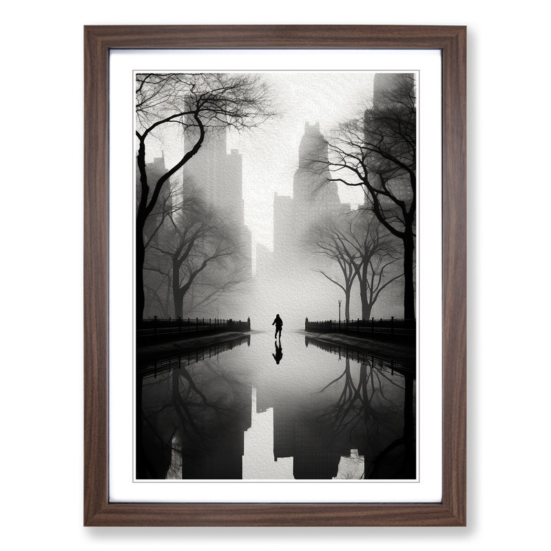 Central Park Minimalism - Single Picture Frame Print on Wood, Walnut Framed, 34cm H x 25cm W x 2cm D