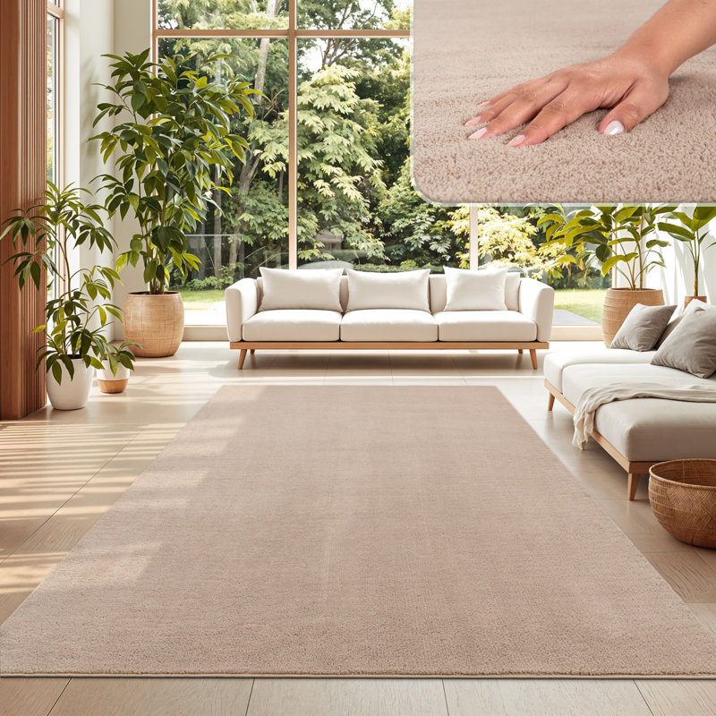 Tapis doux, doux, à poils courts, antidérapant, de couleur unie, lavable, Rectangle 5 pi 3 po x 7 pi 3 po, Beige kaki