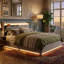Modern Velvet Upholstered Ottoman Bed With Surround LED Lights & Storage Headboard, European Double & King Size Frame With USB-C Port, Grey & Beige-1781166788-1781023112