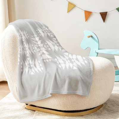 Jeté en flanelle grise ultra douce en molleton, imprimé boho blanc et ethnique