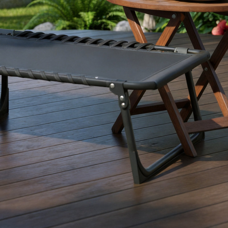 Black Outdoor Folding Sun Lounger, 5-Position Adjustable Sunbathing Chair With Handle, Side Pockets, And Detachable Pillow. Suitable For Gardens, Beaches, Pools, And Camping.