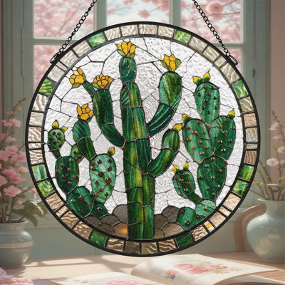 Panneaux en vitrail cactus, attrape-soleil pour la décoration de fenêtre