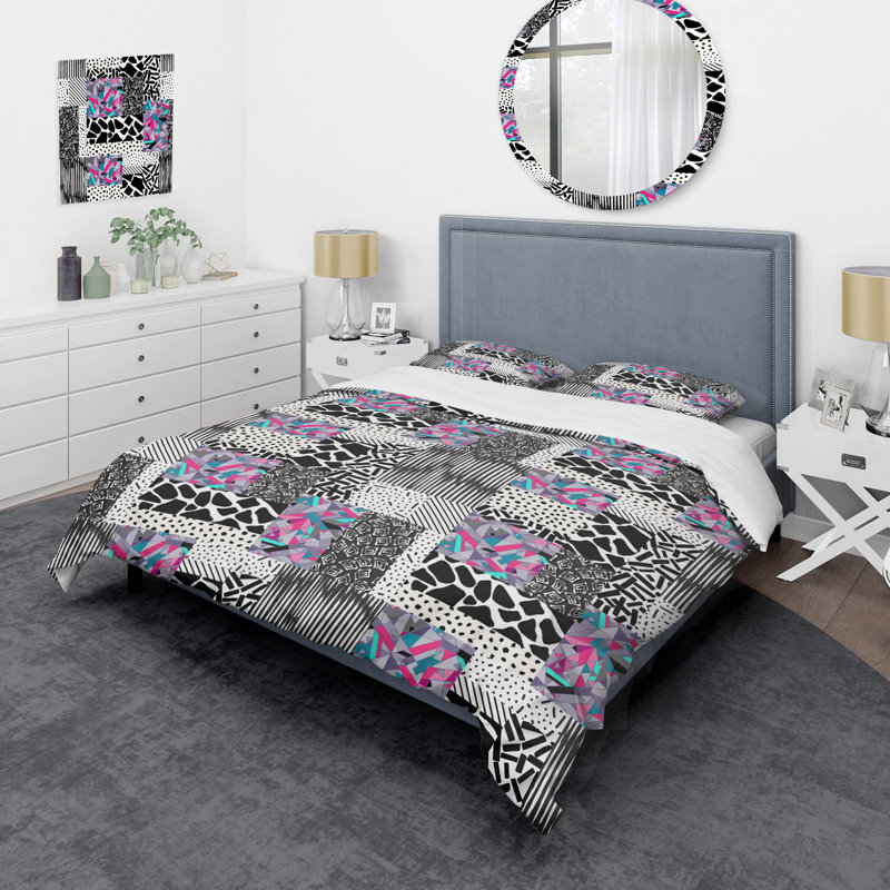 Black and White Patchwork - Abstract Duvet Cover Set - Microfiber Polyester, Twin Duvet Cover + 1 Standard Sham