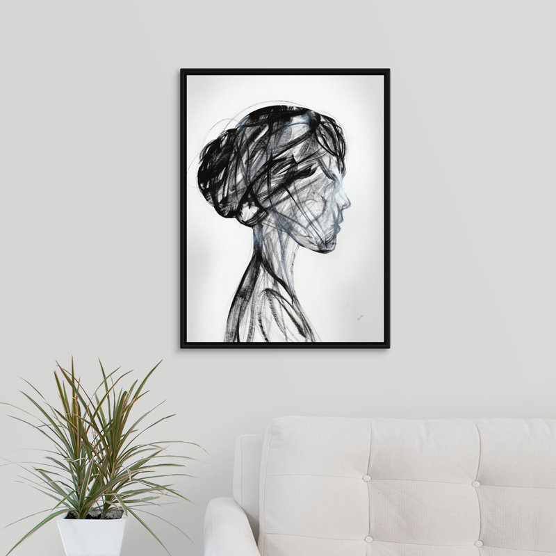 « double problème i », peinture sur toile, H 25,7 po x l 19,7 po x p 1,75 po, Cadre flottant noir
