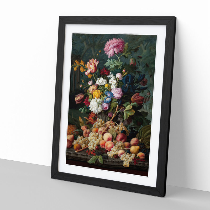 Still Life with Flowers and Fruit Vol.15 by Severin Roesen - Picture Frame Painting, Black, 36cm H x 27cm W x 2cm D