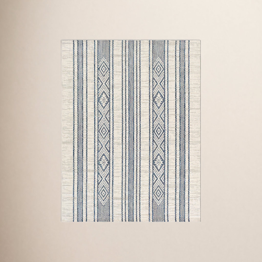 Morwen Navy White Outdoor Geometric Rug, Rectangle 7'10" x 10'2"