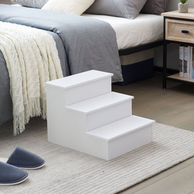 Escalier de chevet en bois à 3 marches avec rangement, marches de sécurité pour animaux de compagnie et tout-petits pour lits hauts, escabeau compact pour adultes et enfants - Blanc