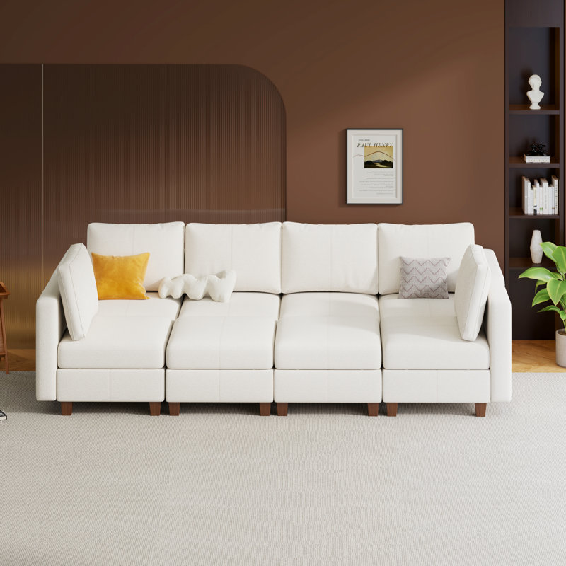  Canapé modulaire modulaire avec repose-pieds avec rangement, canapé modulaire rembourré et confortable pour salon, chambre à coucher, canapé en L 6 places avec 2 repose-pieds, chenille en blanc