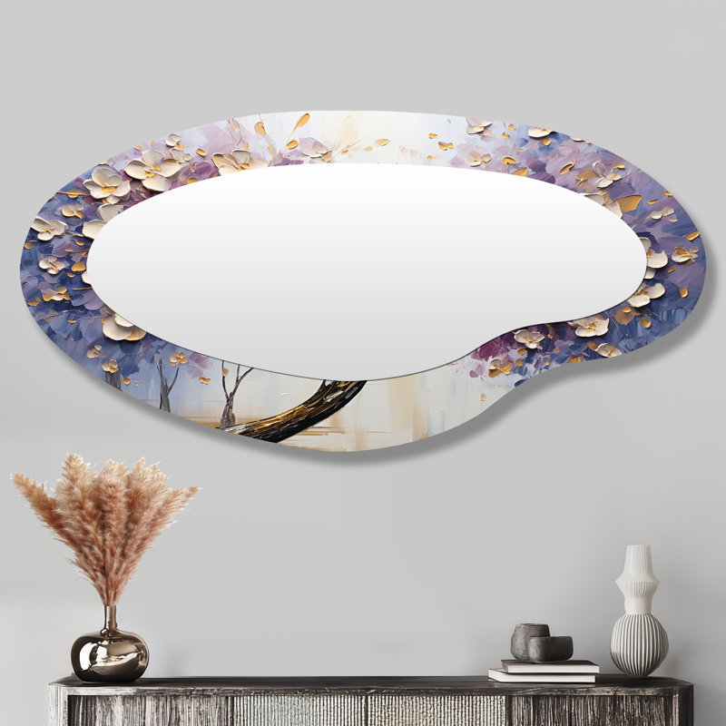 Arbre en fleurs avec fleurs blanches I - Formes asymétriques florales - Grand miroir mural moderne