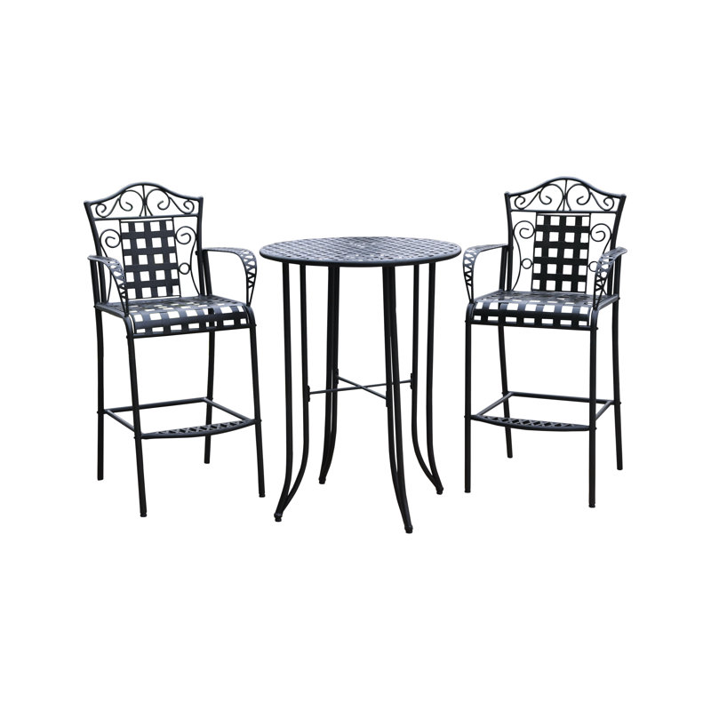 Nocona 2 - Person Metal Patio Dining Set with Round Table, Black Antique