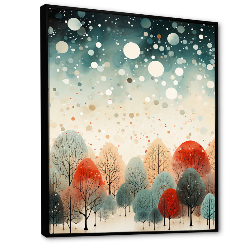 Orange et vert pin de Noël festif III - forêt, art mural, Cadre flottant noir, 32" H x 16" W