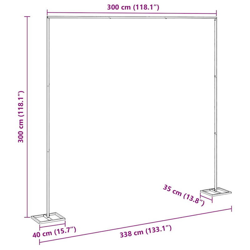 338cm W x 35cm D Steel Arbour in Gold
