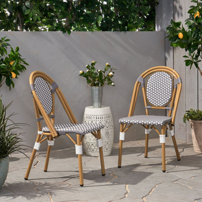 Chaises d'extérieur en polyuréthane et aluminium pour l'extérieur, ensemble de 2, finition en bambou