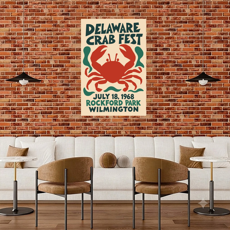 «Delaware Crab Fest», reproduction d'art rétro classique rétro sur plage, crabe, océan, H 48 po x l 32 po