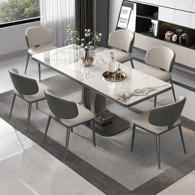 Rectangular stainless steel dining table set, 29.52"H x 78.74"L x 35.43"W