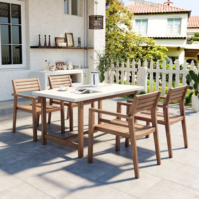 5-Piece Outdoor Acacia Wood Outdoor Dining Set Of 4,59.06-Inch Rectangular Table With Umbrella Hole