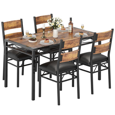 Space-Saving 4-Person Dining Table Set with Upholstered Chairs and Corner Protectors, Ideal for Small Kitchens or Apartments
